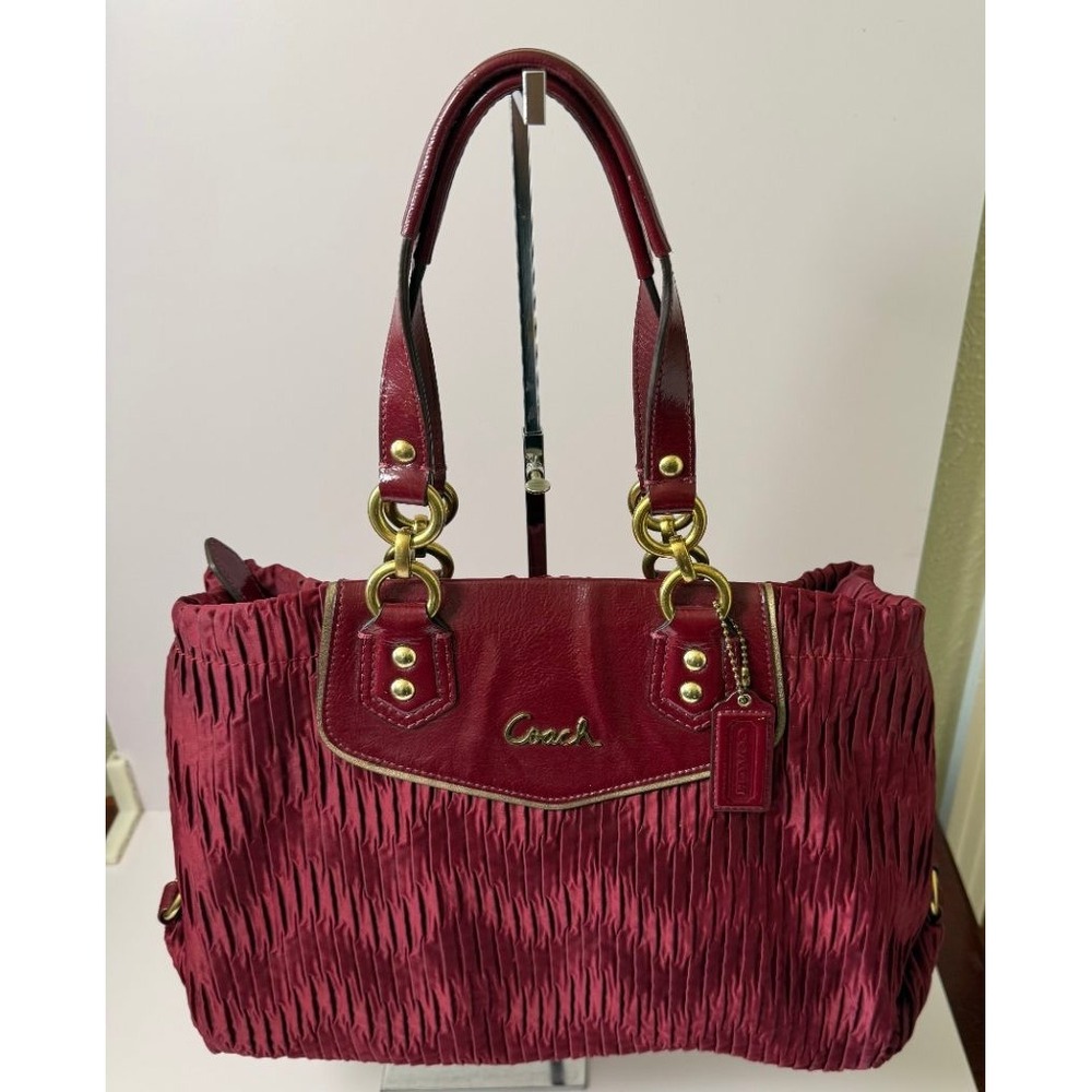 Coach Ashley Gathered Twist Satin Satchel Burgundy Patent Leather Bag F20050